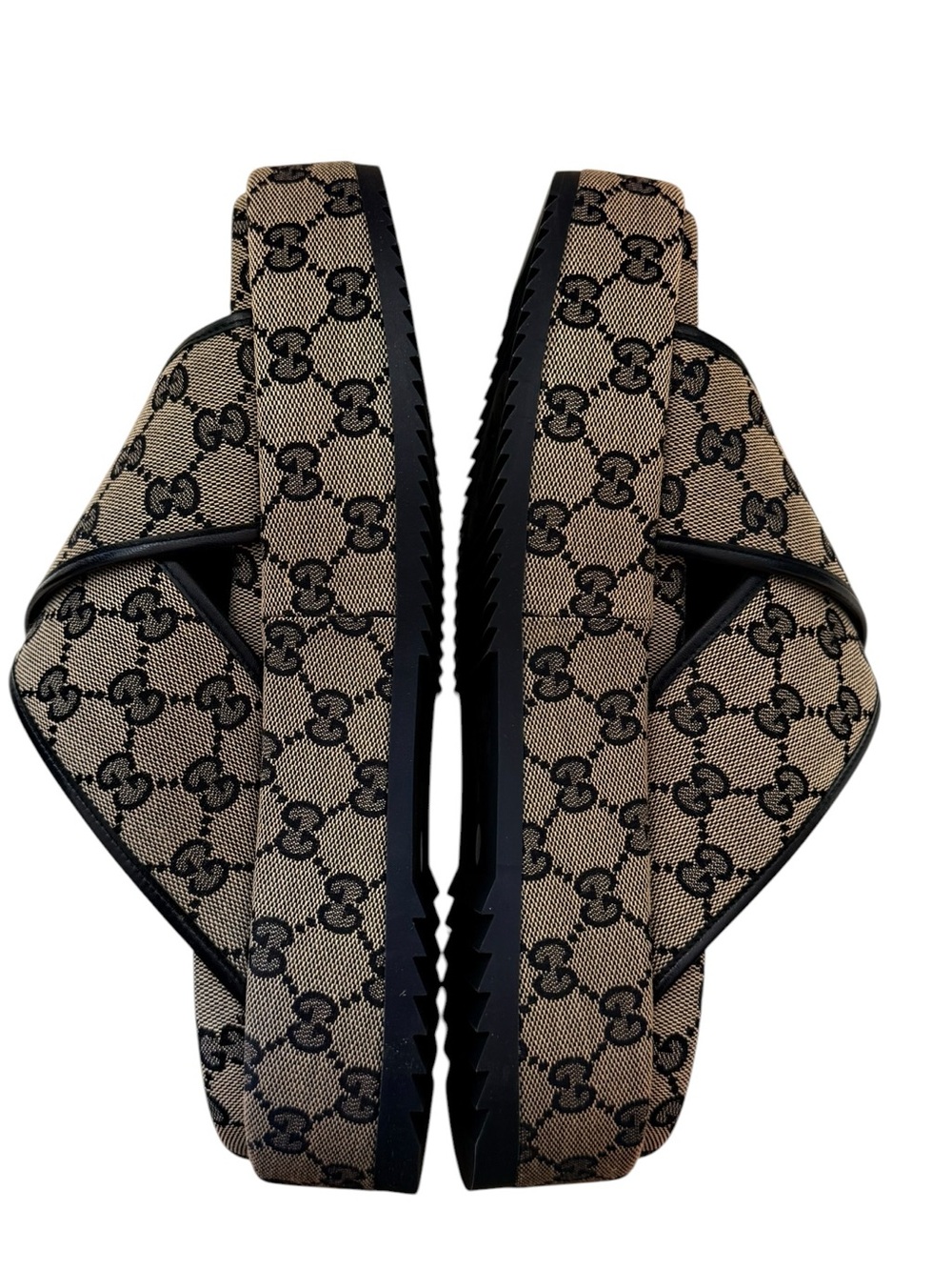 Gucci GG Canvas Platform Slides Sandals Beige Blue Sz 41 NWT - Picture 8 of 12